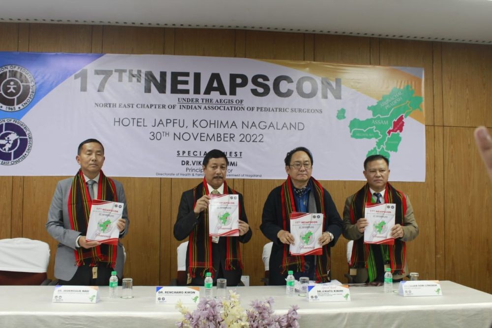 Dr Vikato Kinimi launching NEIAPSCON 2022 Souvenir in Kohima. (Morung Photo)